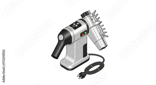 Illustration of a stylized metal meat injector with power cord isolated