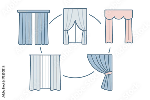 Comprehensive collection of diverse window curtain and drape styles for modern home interior design and decoration