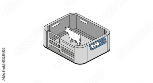 Isometric cattle scale illustration designed for precise animal weight measurement