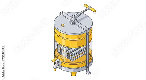 Isometric depiction of a classic fruit press machine for juicing