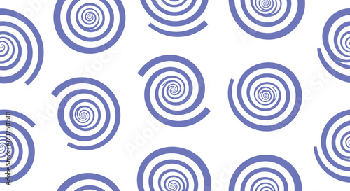 Purple spirals, broken rings, on white ground