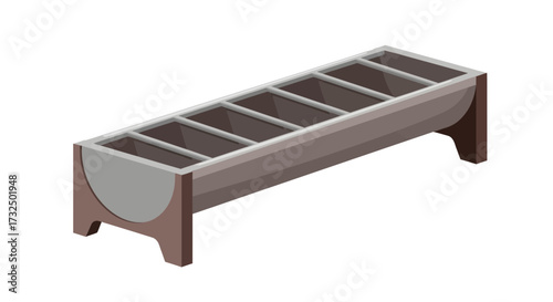 Isometric Illustration of a Rustic Farm Trough for Livestock Feeding