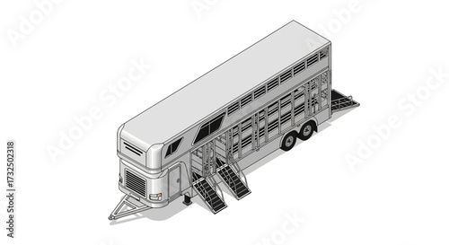 Isometric illustration showcasing a modern livestock trailer design concept