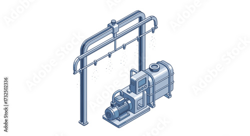 Isometric industrial irrigation system, agricultural water management setup