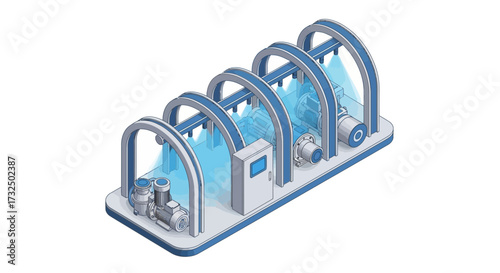 Isometric Industrial Water Treatment System Illustration with Filtration Units