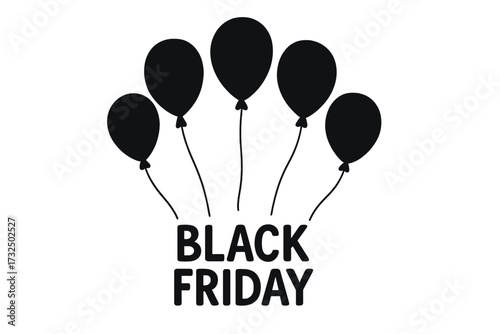 Black Friday sale promotion vector illustration with black balloons. Minimalist flat design for advertising banner, poster or website. Shopping day discount offer concept graphic.