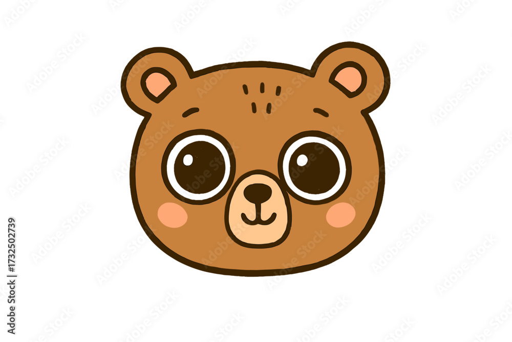 Obraz premium Cute bear head with big eyes. Kawaii animal face illustration for kids. Vector cartoon for baby shower, nursery decor, t-shirt print. Dream big inspirational lettering design.
