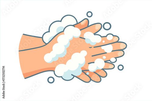 Hand washing for coronavirus and virus prevention. Personal hygiene concept. Hands in soapy foam with bubbles. Disinfection and cleaning to protect from covid-19. Vector banner.