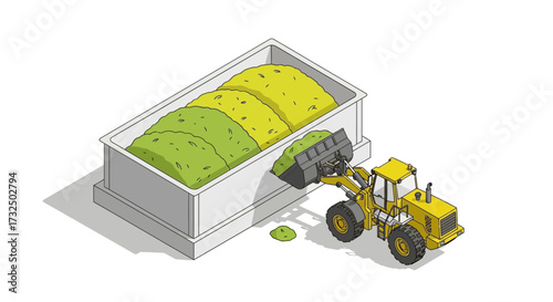 Isometric Vector Illustration of Agricultural Loader and Soil Container