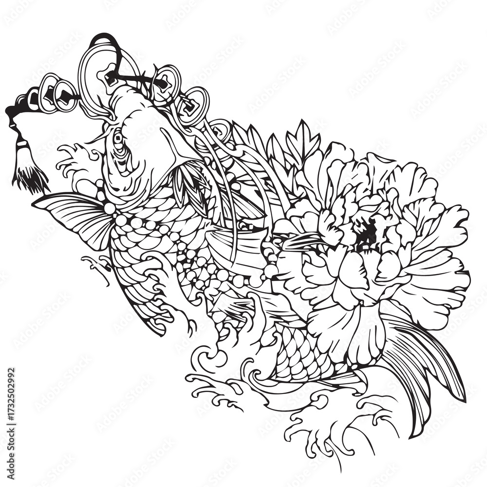 Naklejka premium Koi fish tattoo 002