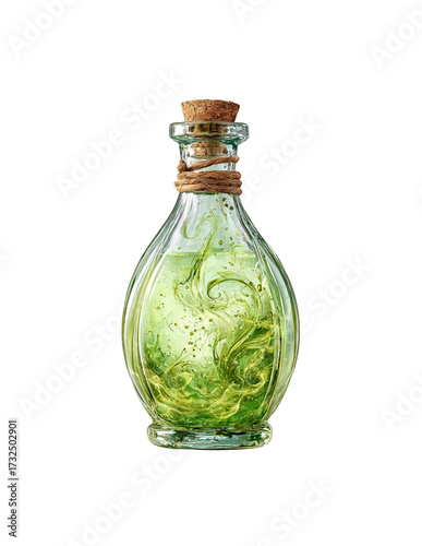 Mystical Green Magic Potion in a Glass Bottle with Cork Stopper