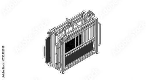 Livestock handling facility 3D design, Cattle crush CAD rendering on white backdrop