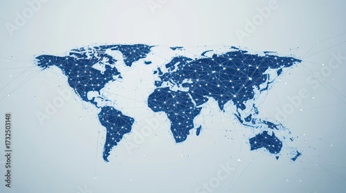 Global network connection map of the world on a blue background