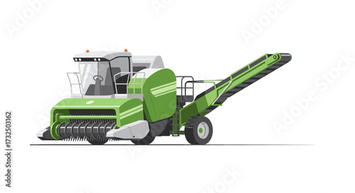 Modern forage harvester in green and white isolated on clean background