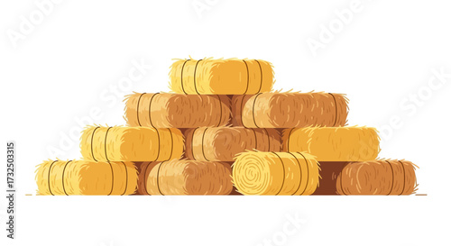 Pyramid of hay bales stacked on each other on a white background