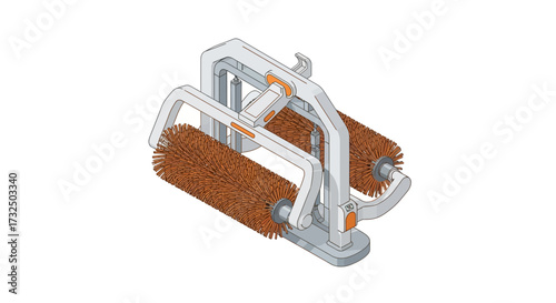 Schematic illustration of robotic cleaning system with brown brushes