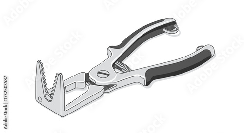 Stylized drawing of pliers, illustration of instrument in gray and black