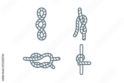 Detailed collection of various rope knots for sailing, boating, climbing, and outdoor adventures, including essential nautical and utility ties for safety and security