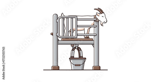 Stylized Illustration of Goat Being Milked by Machine in Dairy Farm