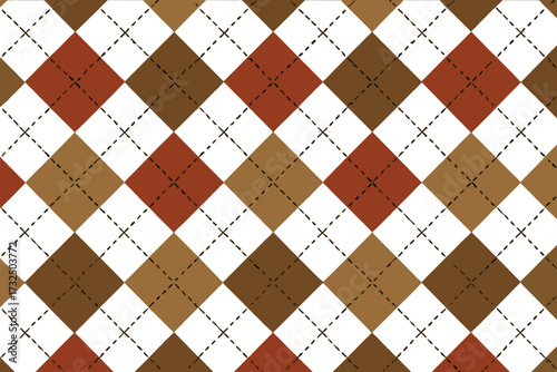 Classic argyle seamless pattern. Traditional Scottish diamond design for textile, fabric, and wallpaper. Preppy golf style background. Vintage sweater texture in brown and red.