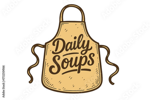 Daily Soups hand drawn lettering quote. Vintage typography for kitchen wall decor, poster, sign. Calligraphy text on apron illustration for restaurant menu or cafe special.