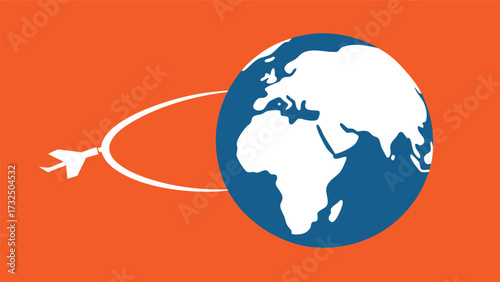 Global Travel Concept with Airplane Circling the Earth on Orange Background