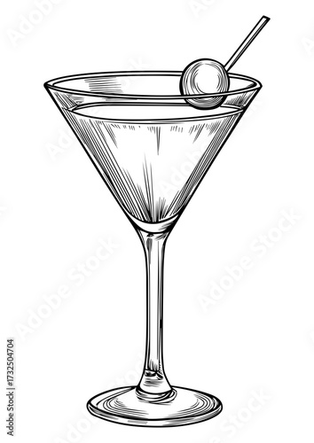 Martini Cocktail Sketch Illustration – Hand-Drawn Drink Vector. Cocktail Martini Sketch, Bar and Beverage Illustration.
