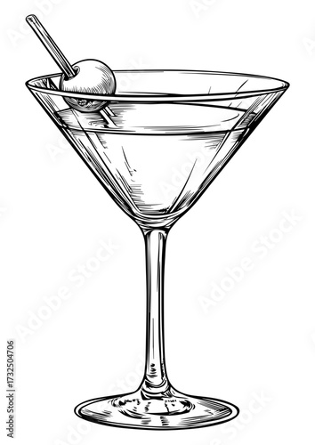 Martini Cocktail Sketch Illustration – Hand-Drawn Drink Vector. Cocktail Martini Sketch, Bar and Beverage Illustration.