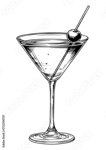 Martini Cocktail Sketch Illustration – Hand-Drawn Drink Vector. Cocktail Martini Sketch, Bar and Beverage Illustration.