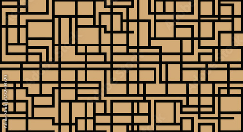 Abstract geometric pattern of black lines forming boxes on tan background