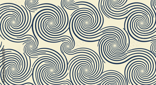 Swirls. Navy lines form spiral patterns on cream background, creating a seamless and hypnotic geometric design