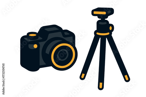 Modern digital camera and compact tripod setup for professional photography and creative content production