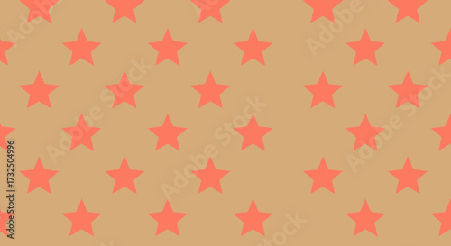 Starry Field Array of coral stars on a tan backdrop, seamless repeat
