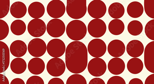 Red circles arranged in a grid pattern on a creamy background, some cut off at edges
