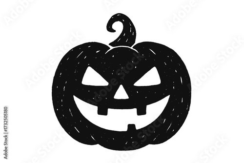 Scary Halloween pumpkin Jack o lantern silhouette. Spooky hand drawn grunge doodle icon with evil carved face smile. All Saints' Eve symbol for horror party invitation.