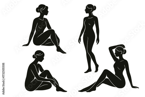 Collection of elegant female figures. Woman body silhouette poses. Abstract vector for beauty, spa, yoga, wellness, cosmetics, massage, body care, skin care and epilation.