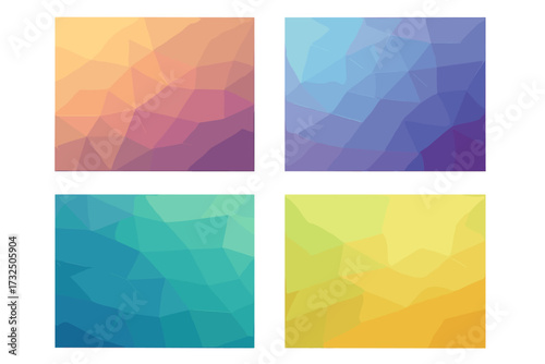 Abstract low poly polygonal backgrounds set in vibrant pastel colors with smooth geometric gradient shapes, modern multicolor design for digital and graphic projects