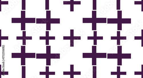 Purple plus shapes tile a white background in repeating sequence