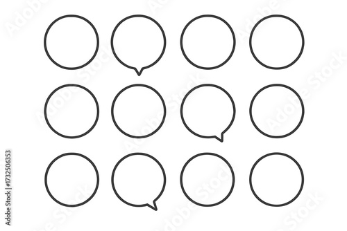 Simple black speech bubble vector icons set with transparent background, minimal round chat bubbles outline collection, communication and dialogue symbols design for messaging apps and web
