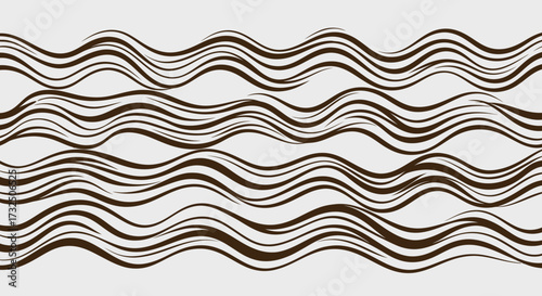 Brown, wavy lines layer across pale grey background. Abstract, rhythmic pattern