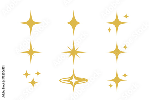 Shiny golden sparkle stars vector set, elegant glitter light effects collection, shiny sparkles, twinkling star bursts, glowing highlight ornaments, decorative glow elements