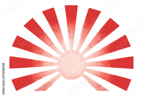 Vibrant Red Rising Sun Vector Illustration with Radiant Rays, Japanese Symbolism, Retro Style Graphic Design, Abstract Sunrise Emblem, Transparent Background, Radiating Energy