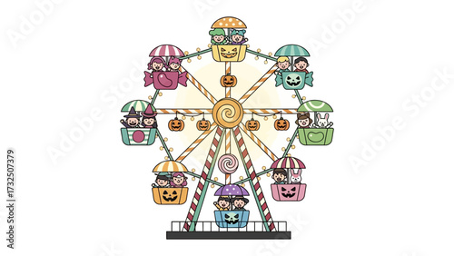 Ferris Wheel Illustration: A charming illustrated Ferris wheel scene captures the joy of amusement parks and whimsical fun. 