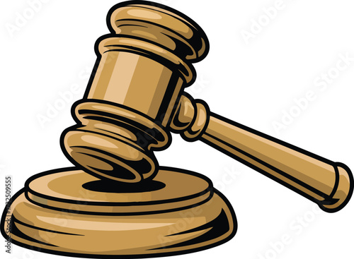Cartoon Judge Gavel and Block Vector Illustration Icon