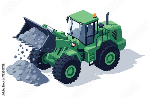 isometric construction vehicles isolated on a white background, vector illustration, depicting transportation and machinery equipment