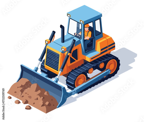 isometric construction vehicles isolated on a white background, vector illustration, depicting transportation and machinery equipment