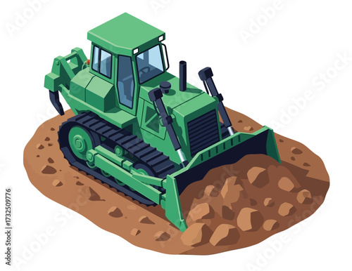 isometric construction vehicles isolated on a white background, vector illustration, depicting transportation and machinery equipment