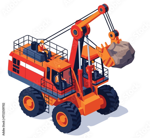 isometric construction vehicles isolated on a white background, vector illustration, depicting transportation and machinery equipment