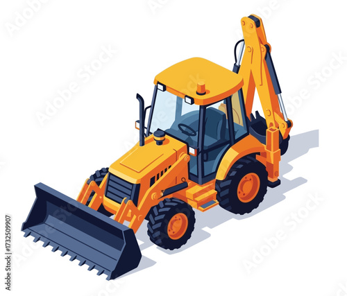 isometric construction vehicles isolated on a white background, vector illustration, depicting transportation and machinery equipment