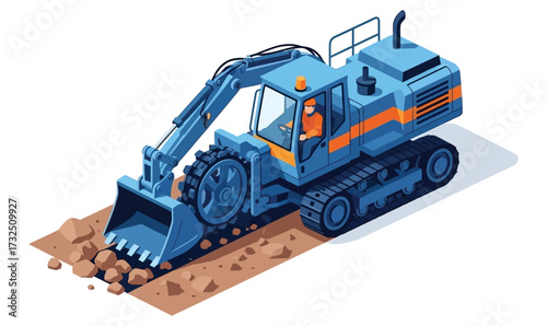 isometric construction vehicles isolated on a white background, vector illustration, depicting transportation and machinery equipment
